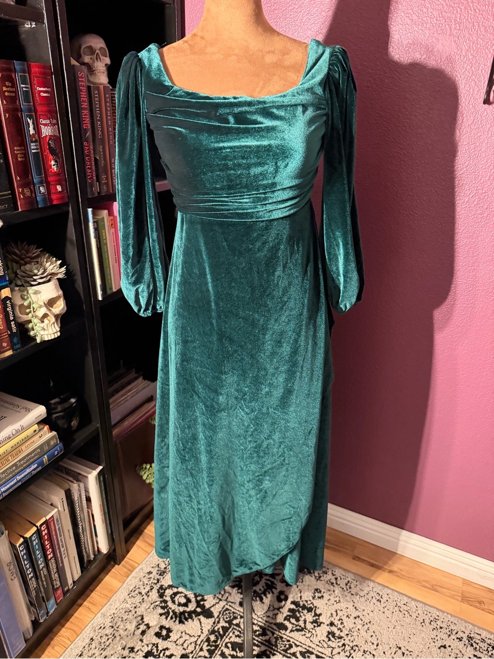 Emerald green Velvet Long Sleeve maxi Dress